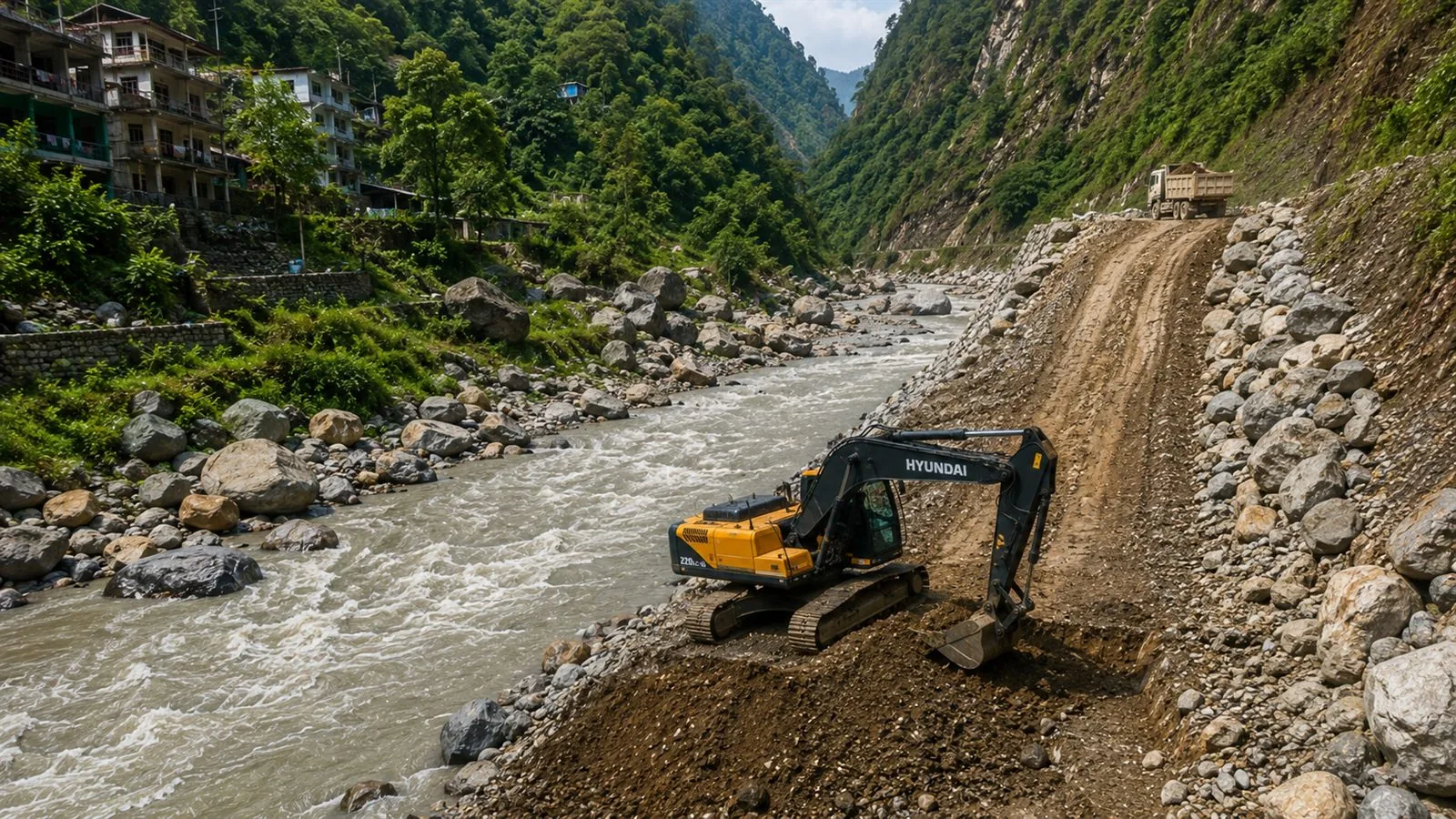 OSRC excavator building a road along a Himalayan river